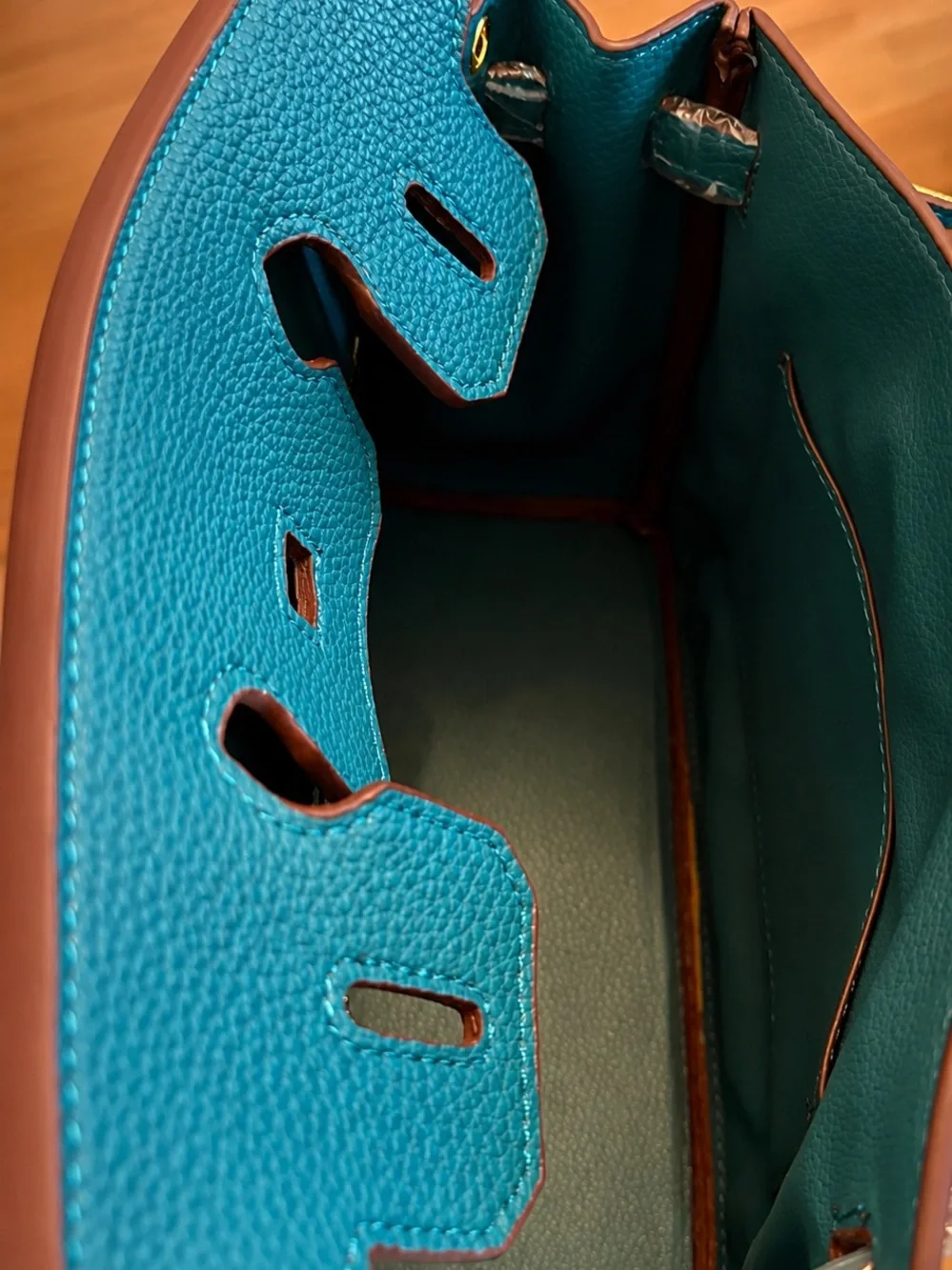 Bleu Jean Real Leather Top-Handle Bag With Gold Hardware.
